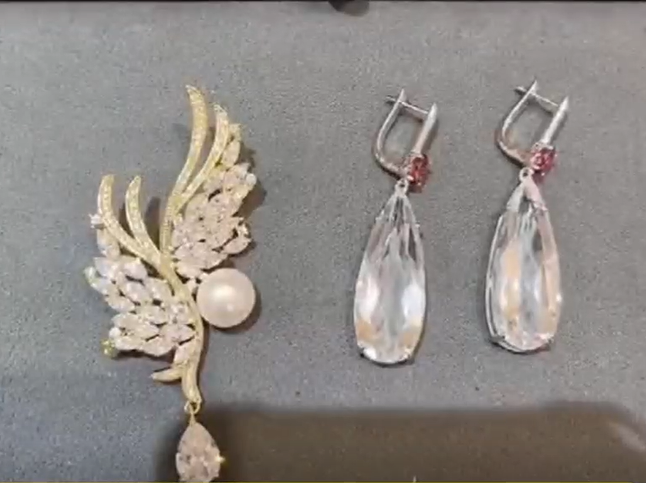 Brooch and earrings